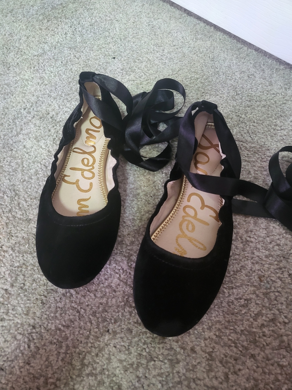 Sam Edelman Black Velvet Ballet Flats with Ribbon Tie